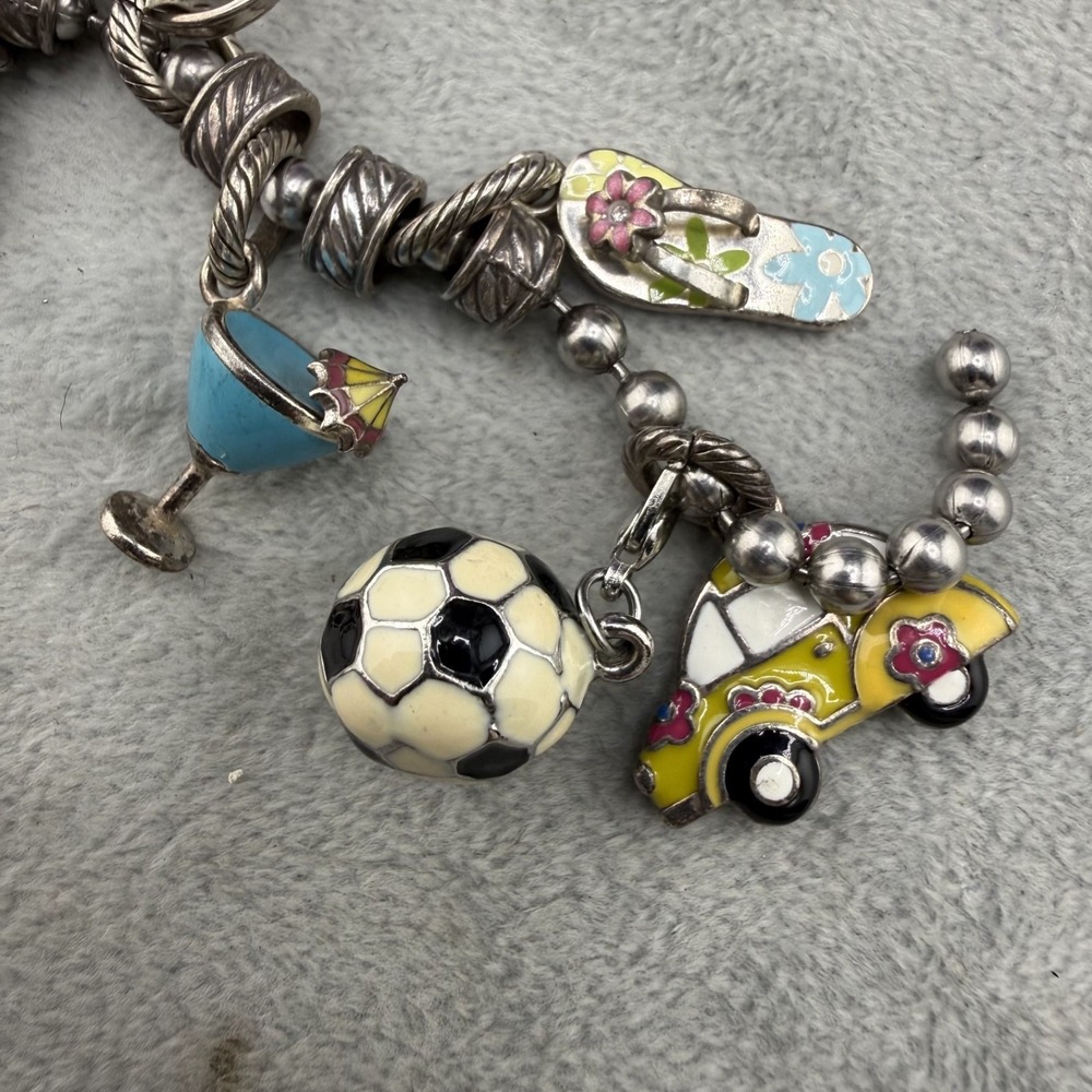 Vintage Brighton Charm Bracelet Silver Tone Summer Theme Enamel Beach 7.5" - Picture 10 of 12